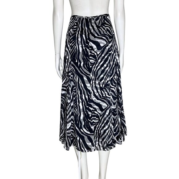 Navy Blue Zebra Print Silk Blend A Line Meurice Midi Skirt. Small 6. Boho Flowy - Picture 5 of 12
